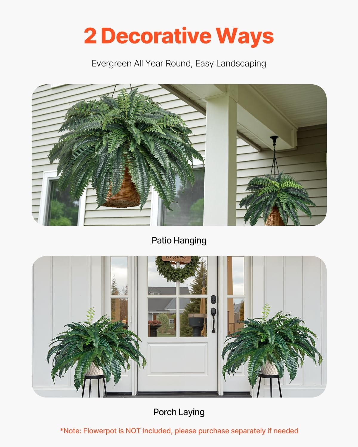 image:imageVEVOR Artificial Ferns 2 Pcs 47 Inch Large Artificial Boston Ferns Plants Faux Fern with 50 Branches Artificial Plants Large for OutdoorsIndoor Home OfficeGarden Flowerpot Unincluded1 Pcs