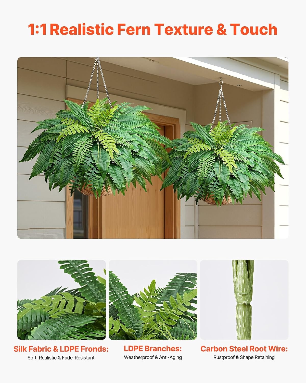 image:imageVEVOR Artificial Ferns 2 Pcs 47 Inch Large Artificial Boston Ferns Plants Faux Fern with 50 Branches Artificial Plants Large for OutdoorsIndoor Home OfficeGarden Flowerpot Unincluded2 Pcs