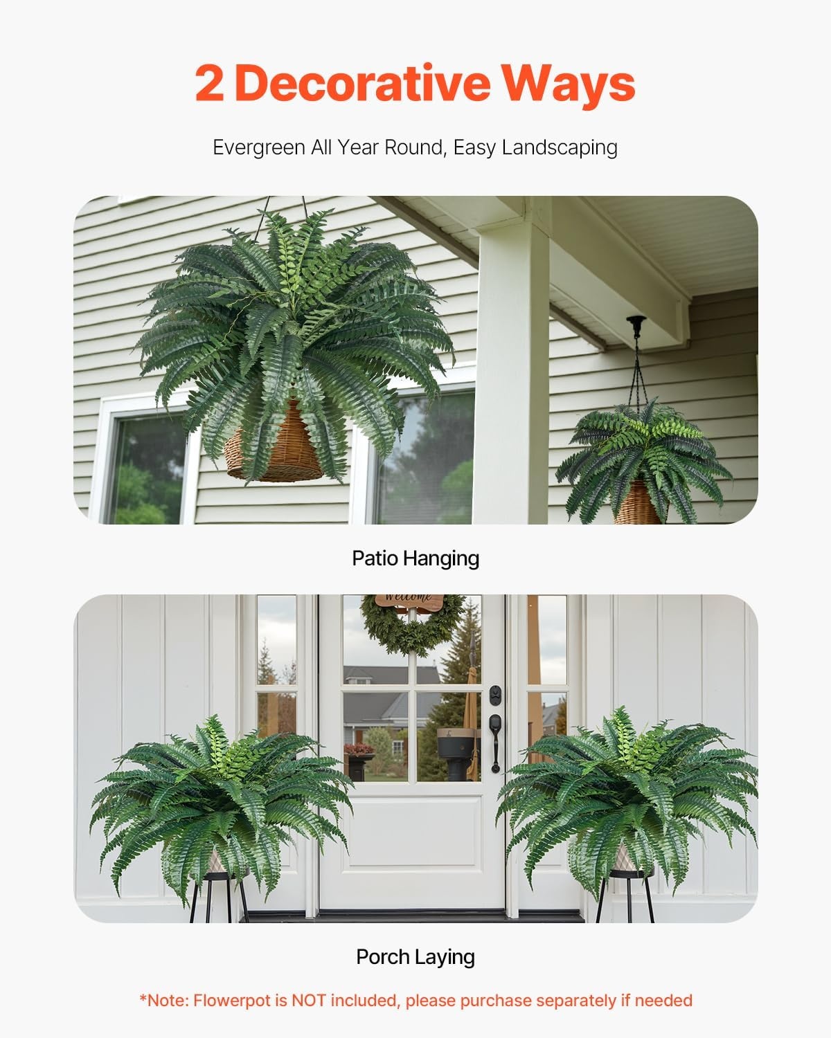 image:imageVEVOR Artificial Ferns 2 Pcs 47 Inch Large Artificial Boston Ferns Plants Faux Fern with 50 Branches Artificial Plants Large for OutdoorsIndoor Home OfficeGarden Flowerpot Unincluded2 Pcs
