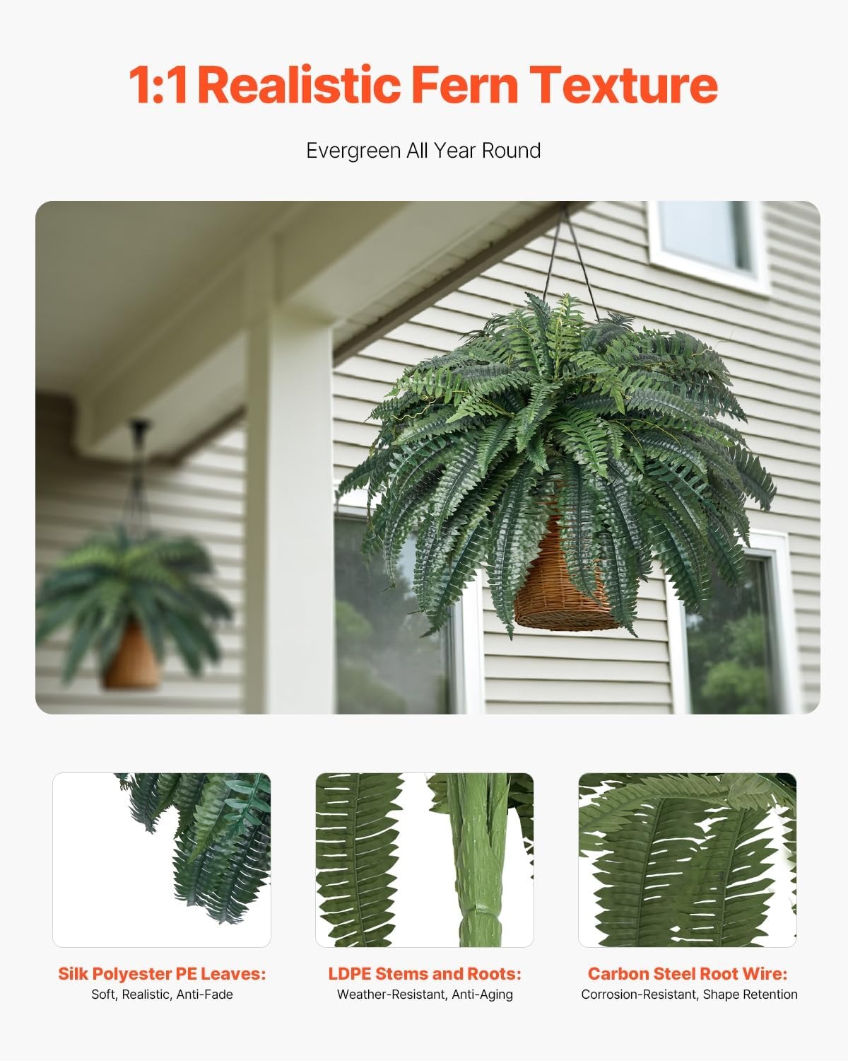 image:imageVEVOR Artificial Ferns 2 Pcs 47 Inch Large Artificial Boston Ferns Plants Faux Fern with 50 Branches Artificial Plants Large for OutdoorsIndoor Home OfficeGarden Flowerpot Unincluded1 Pcs