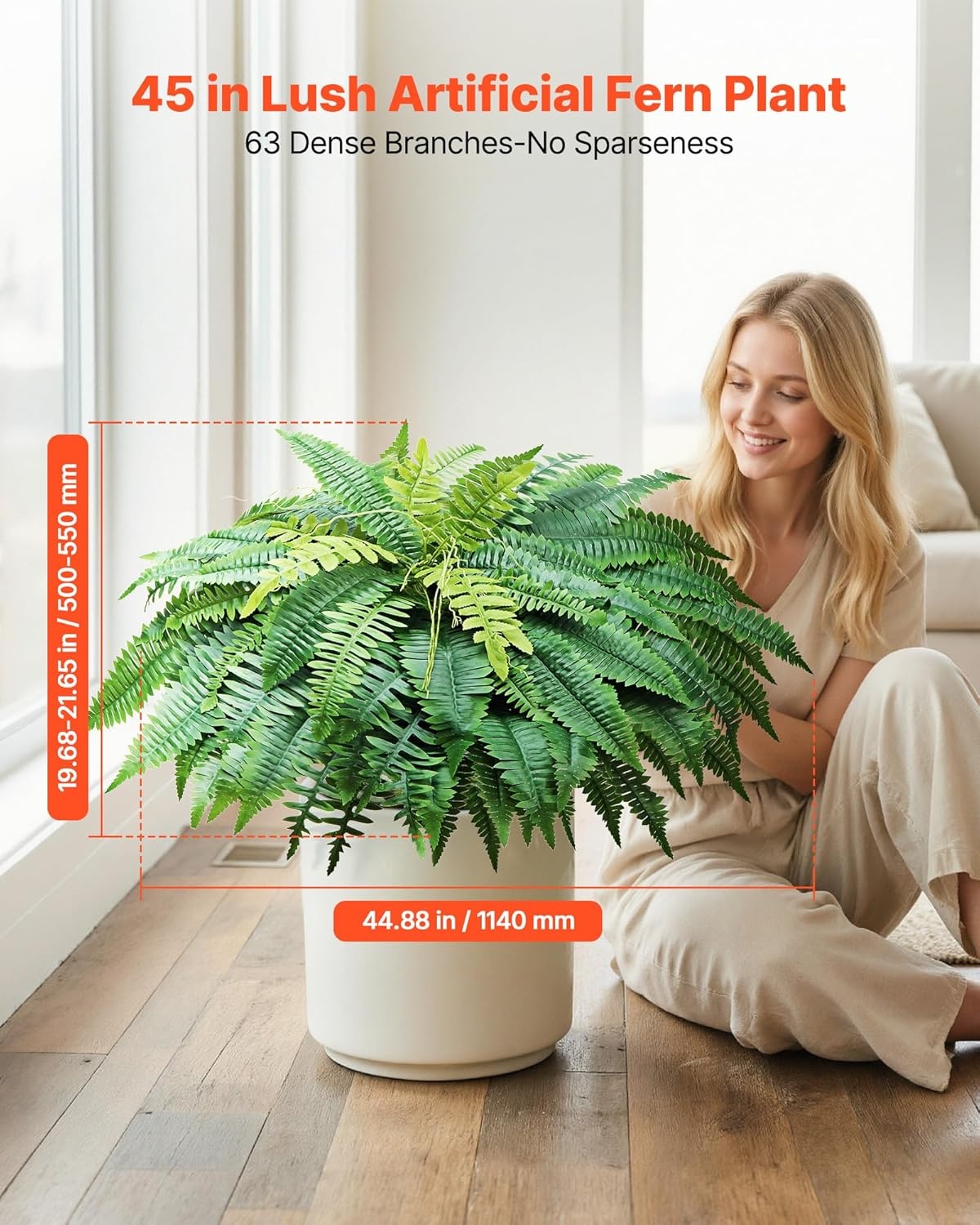 image:imageVEVOR Artificial Ferns 2 Pcs 47 Inch Large Artificial Boston Ferns Plants Faux Fern with 50 Branches Artificial Plants Large for OutdoorsIndoor Home OfficeGarden Flowerpot Unincluded2 Pcs