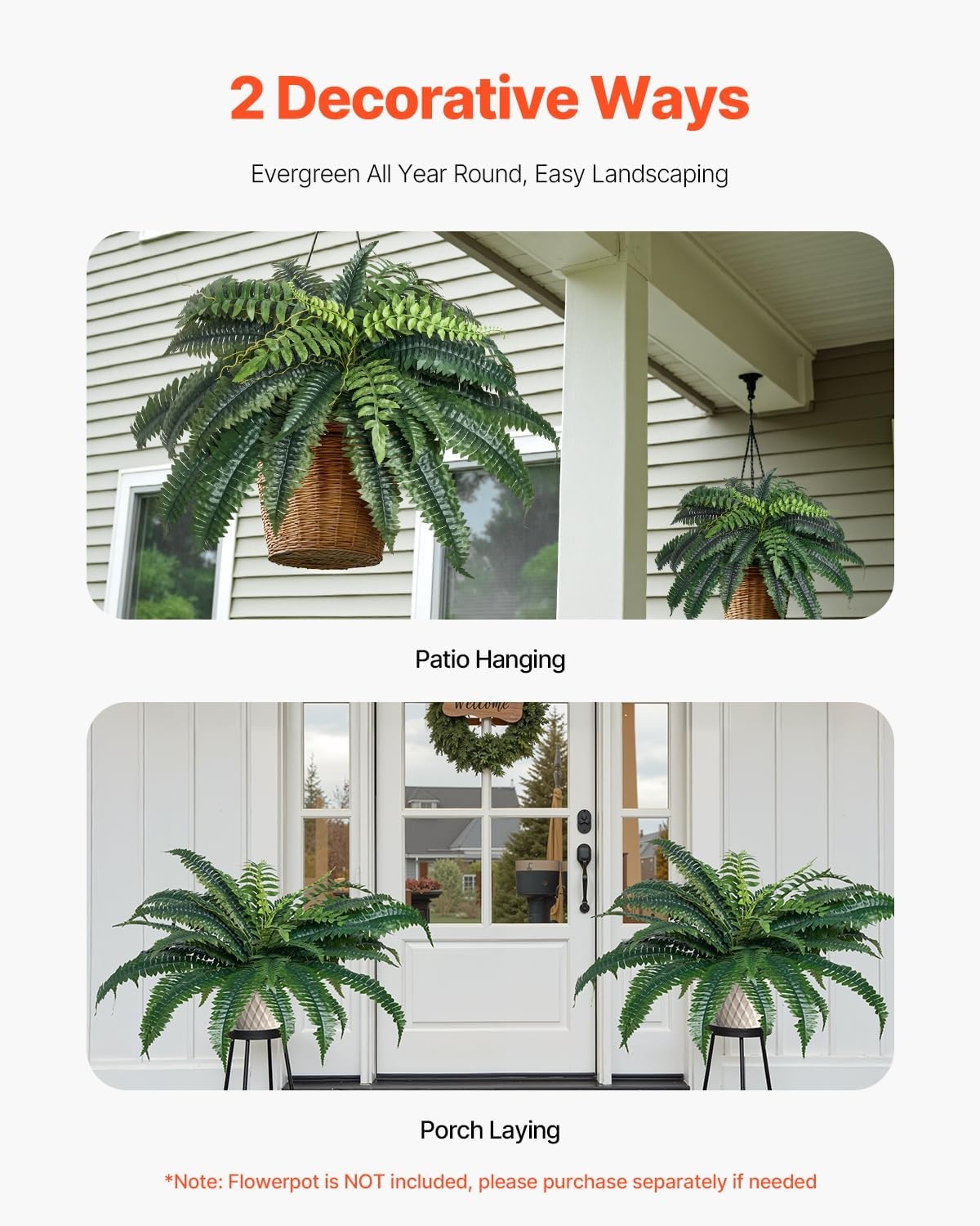 image:imageVEVOR Artificial Ferns 2 Pcs 47 Inch Large Artificial Boston Ferns Plants Faux Fern with 50 Branches Artificial Plants Large for OutdoorsIndoor Home OfficeGarden Flowerpot Unincluded2 Pcs