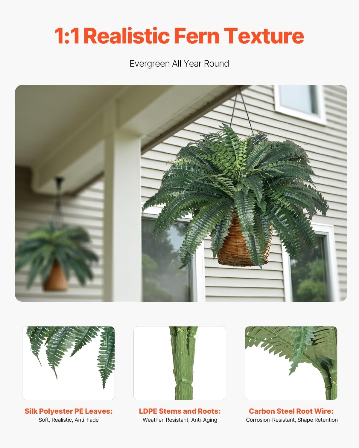 image:imageVEVOR Artificial Ferns 2 Pcs 47 Inch Large Artificial Boston Ferns Plants Faux Fern with 50 Branches Artificial Plants Large for OutdoorsIndoor Home OfficeGarden Flowerpot Unincluded2 Pcs