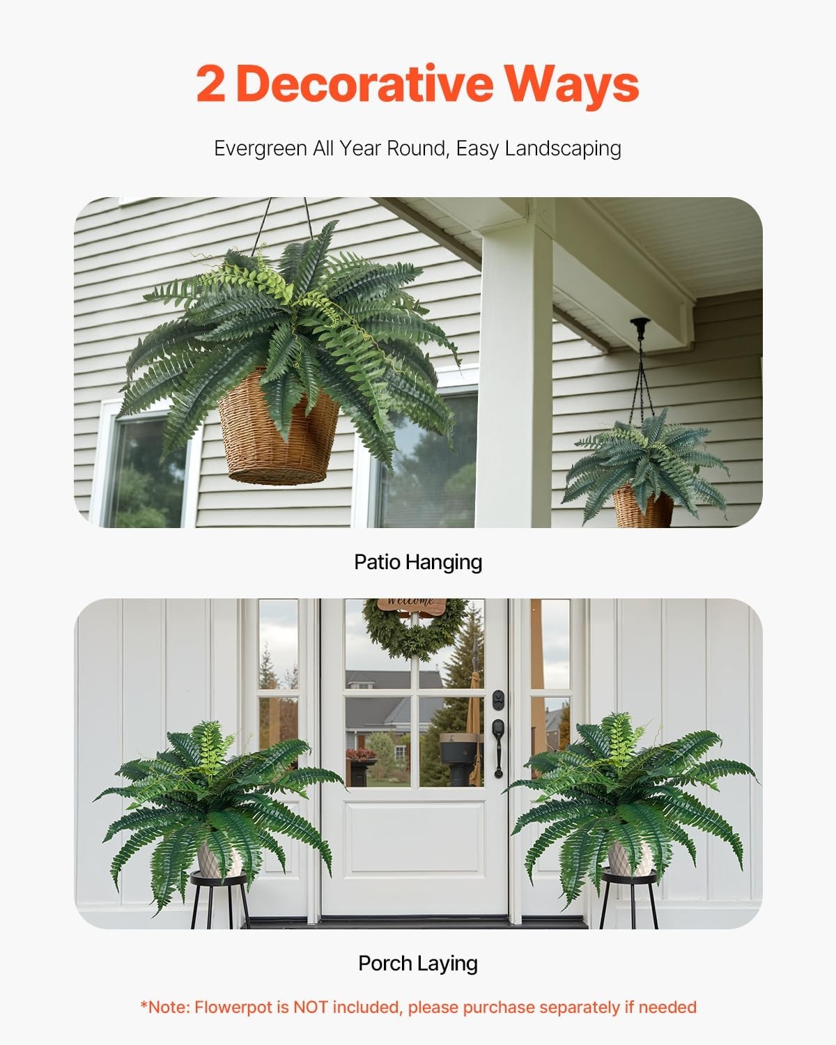 image:imageVEVOR Artificial Ferns 2 Pcs 47 Inch Large Artificial Boston Ferns Plants Faux Fern with 50 Branches Artificial Plants Large for OutdoorsIndoor Home OfficeGarden Flowerpot Unincluded2 Pcs