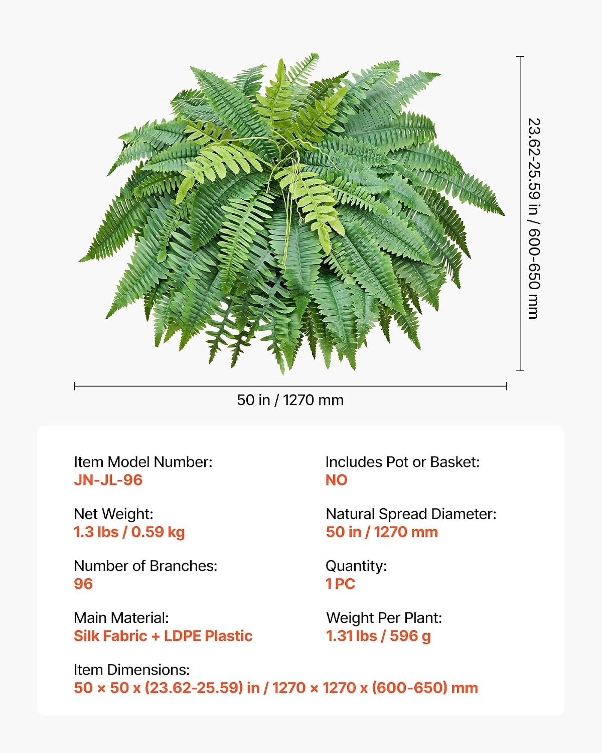 image:imageVEVOR Artificial Ferns 2 Pcs 47 Inch Large Artificial Boston Ferns Plants Faux Fern with 50 Branches Artificial Plants Large for OutdoorsIndoor Home OfficeGarden Flowerpot Unincluded1 Pcs