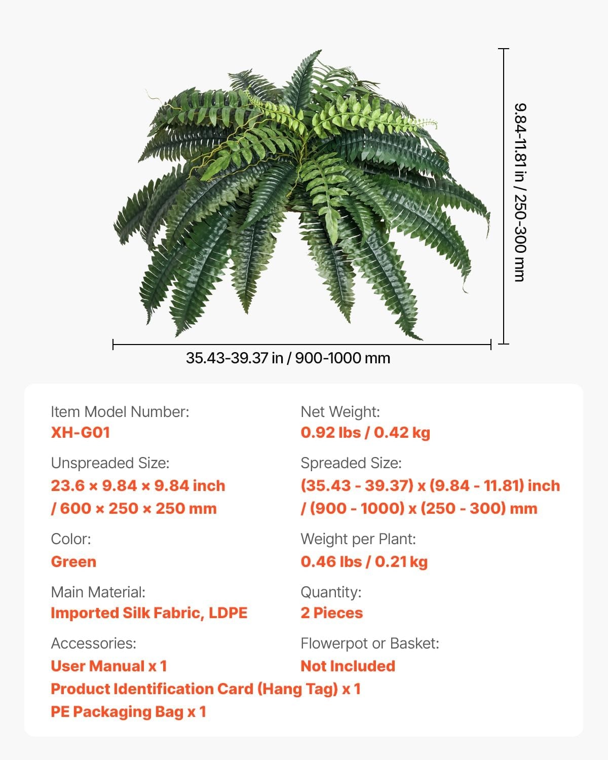 image:imageVEVOR Artificial Ferns 2 Pcs 47 Inch Large Artificial Boston Ferns Plants Faux Fern with 50 Branches Artificial Plants Large for OutdoorsIndoor Home OfficeGarden Flowerpot Unincluded2 Pcs