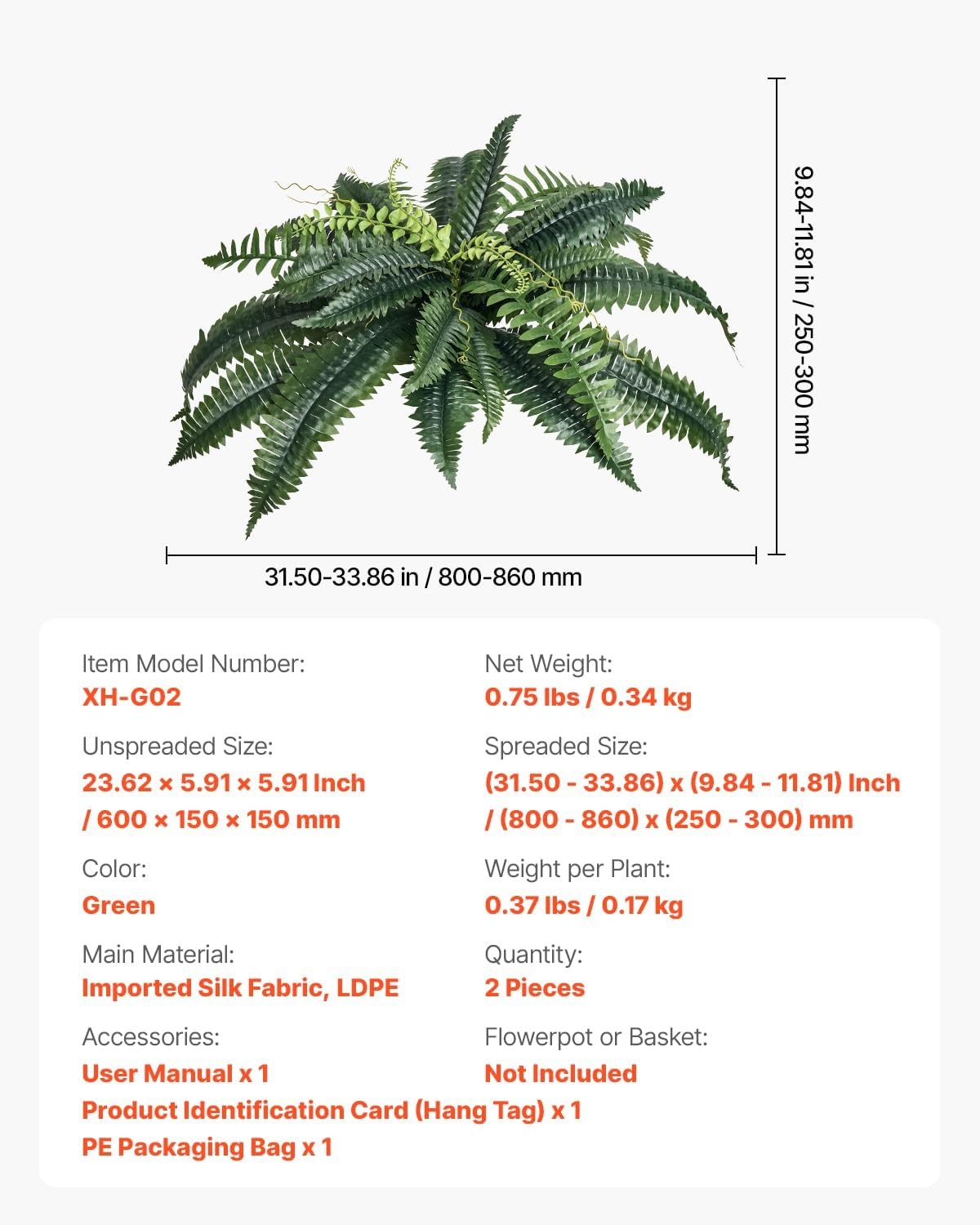 image:imageVEVOR Artificial Ferns 2 Pcs 47 Inch Large Artificial Boston Ferns Plants Faux Fern with 50 Branches Artificial Plants Large for OutdoorsIndoor Home OfficeGarden Flowerpot Unincluded2 Pcs