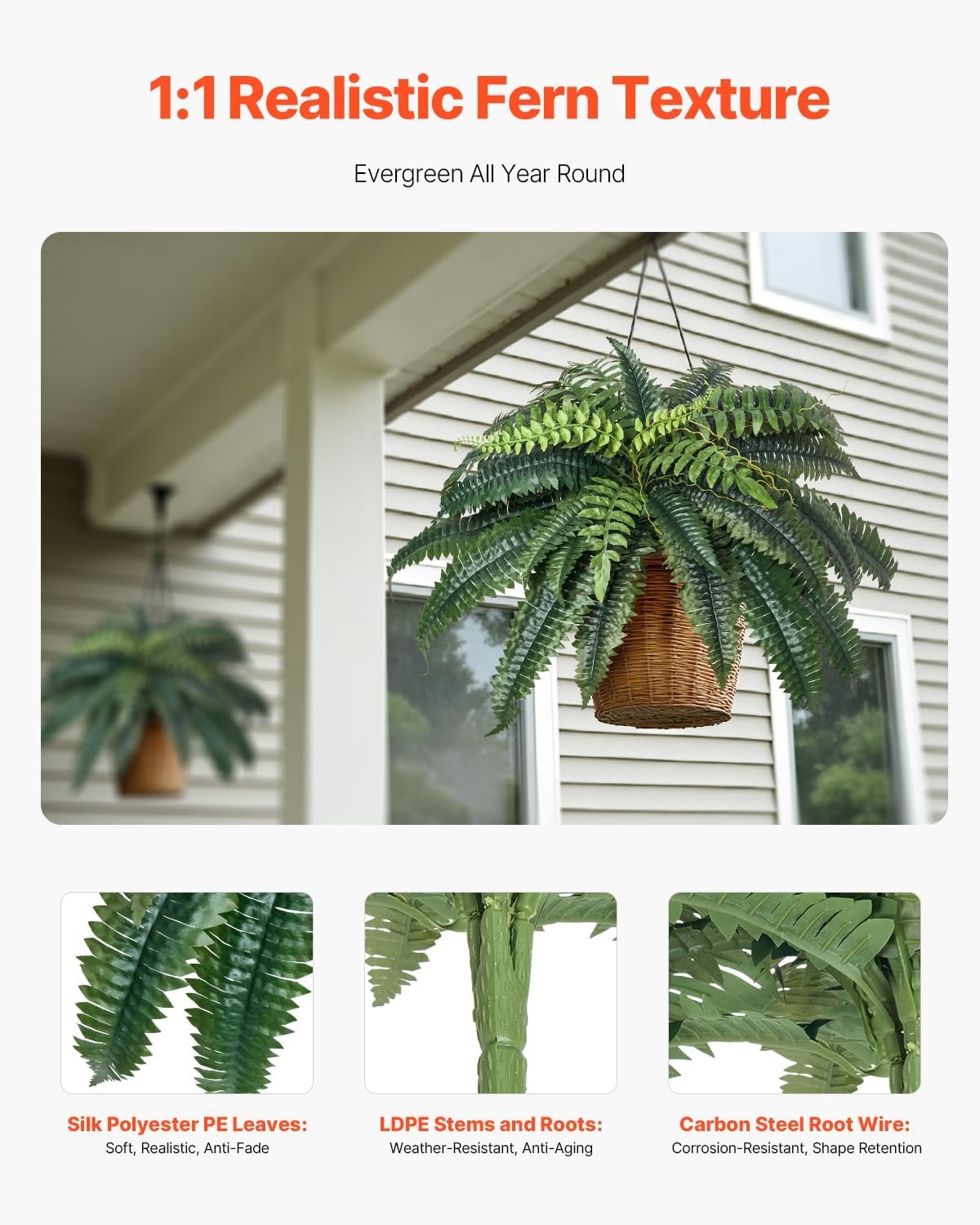 image:imageVEVOR Artificial Ferns 2 Pcs 47 Inch Large Artificial Boston Ferns Plants Faux Fern with 50 Branches Artificial Plants Large for OutdoorsIndoor Home OfficeGarden Flowerpot Unincluded2 Pcs