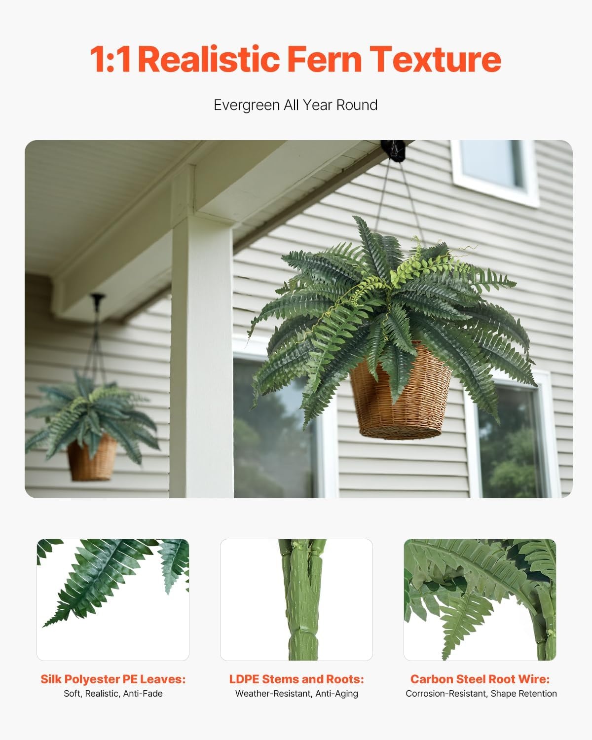 image:imageVEVOR Artificial Ferns 2 Pcs 47 Inch Large Artificial Boston Ferns Plants Faux Fern with 50 Branches Artificial Plants Large for OutdoorsIndoor Home OfficeGarden Flowerpot Unincluded2 Pcs