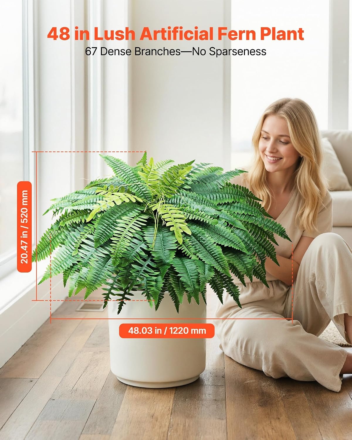 image:imageVEVOR Artificial Ferns 2 Pcs 47 Inch Large Artificial Boston Ferns Plants Faux Fern with 50 Branches Artificial Plants Large for OutdoorsIndoor Home OfficeGarden Flowerpot Unincluded2 Pcs