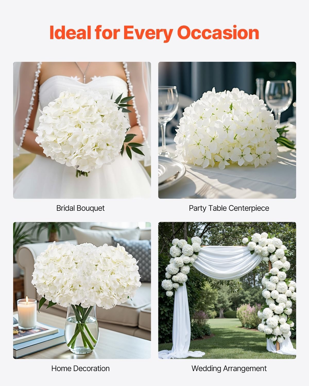 image:imageVEVOR Artificial Flowers 65 pcs Real Looking White Silk Fake Hydrangea Bulk White Faux Bridal Shower with Stems for DIY Wedding Bouquets Home Centerpieces Arrangements Party Tables Decorations65 PCS