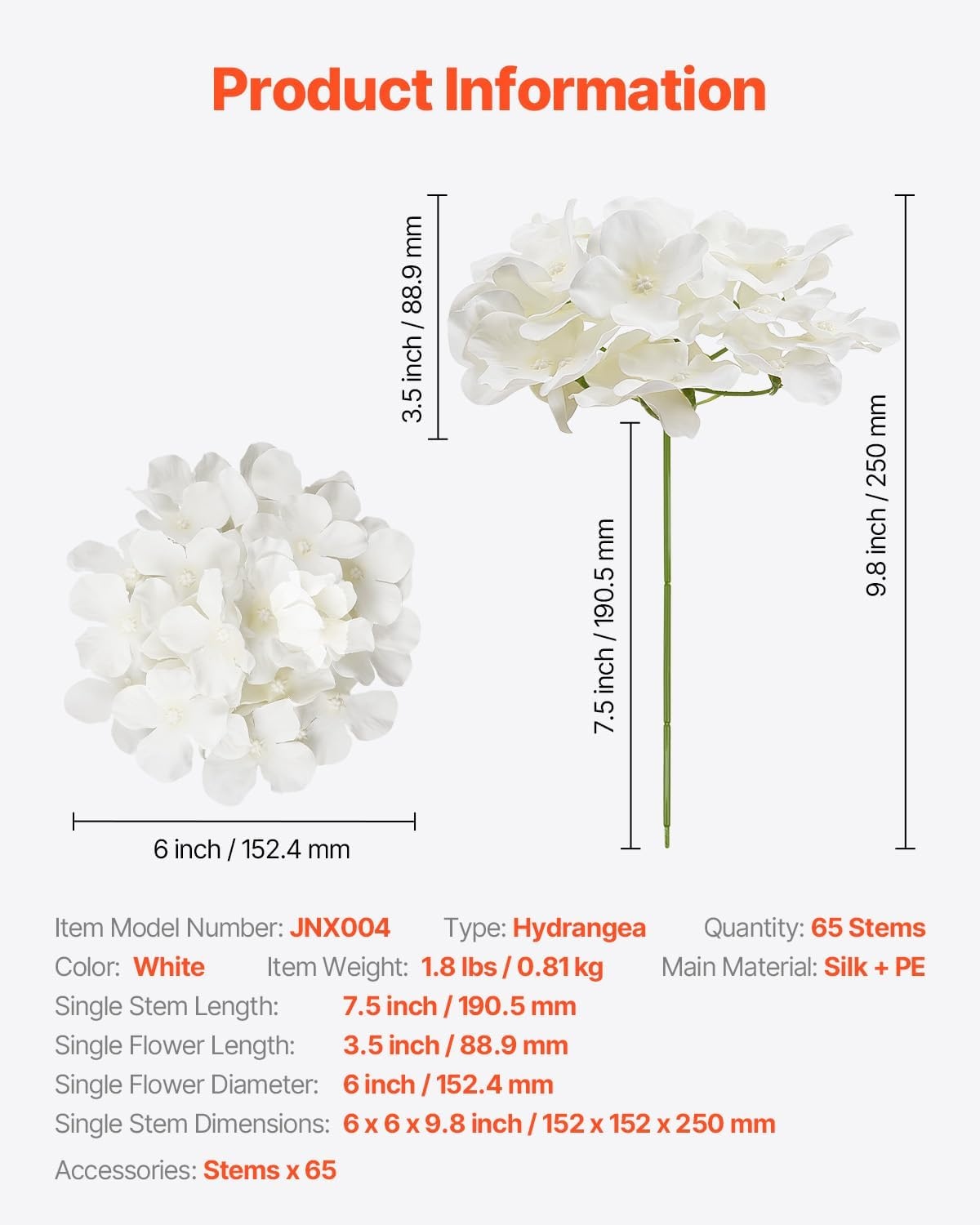 image:imageVEVOR Artificial Flowers 65 pcs Real Looking White Silk Fake Hydrangea Bulk White Faux Bridal Shower with Stems for DIY Wedding Bouquets Home Centerpieces Arrangements Party Tables Decorations65 PCS