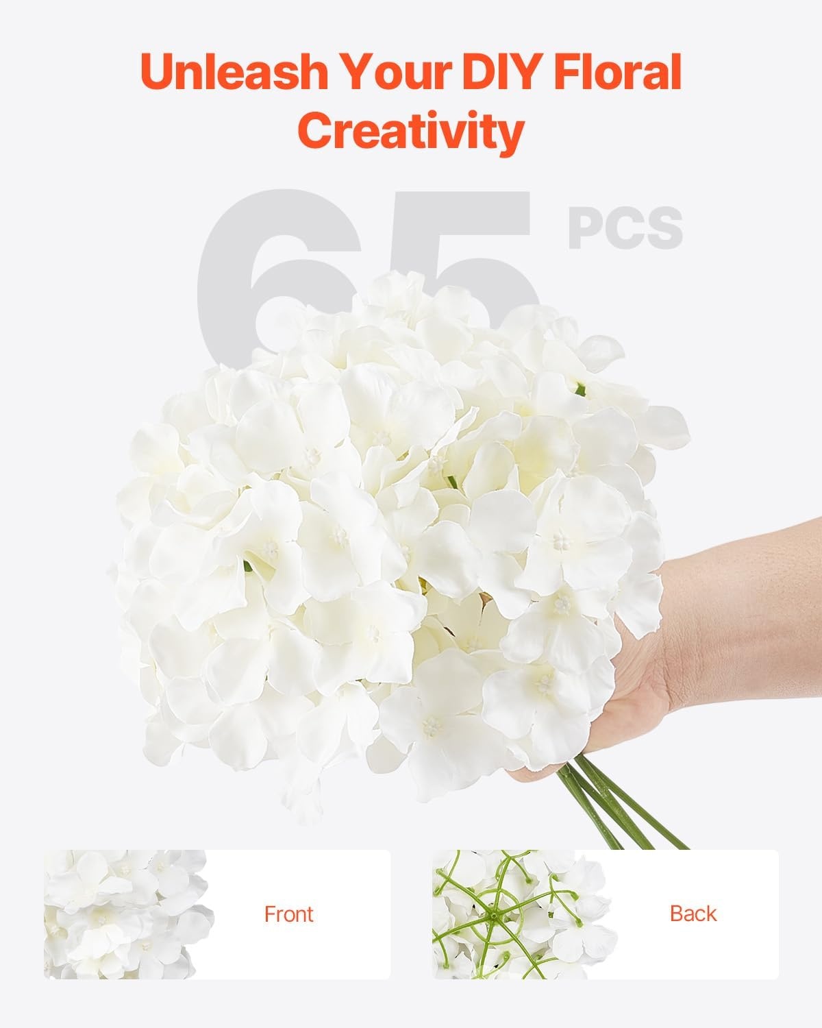 image:imageVEVOR Artificial Flowers 65 pcs Real Looking White Silk Fake Hydrangea Bulk White Faux Bridal Shower with Stems for DIY Wedding Bouquets Home Centerpieces Arrangements Party Tables Decorations65 PCS