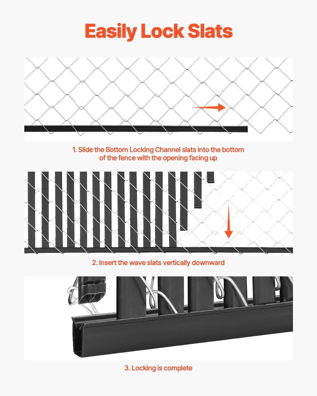 image:imageVEVOR Bottom Locking Privacy Slats DoubleWall Vertical BottomLocking Slats with Wings for ChainLink Fence HighDensity HDPE Chain Link Slats Ideally Fit 6 High Fence for Garden and FarmBlackDoubleWall