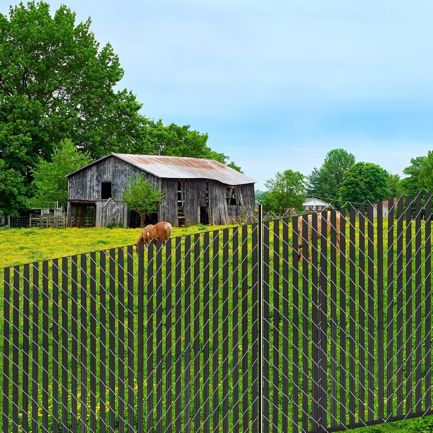 image:imageVEVOR Bottom Locking Privacy Slats DoubleWall Vertical BottomLocking Slats with Wings for ChainLink Fence HighDensity HDPE Chain Link Slats Ideally Fit 6 High Fence for Garden and FarmBlackDoubleWall