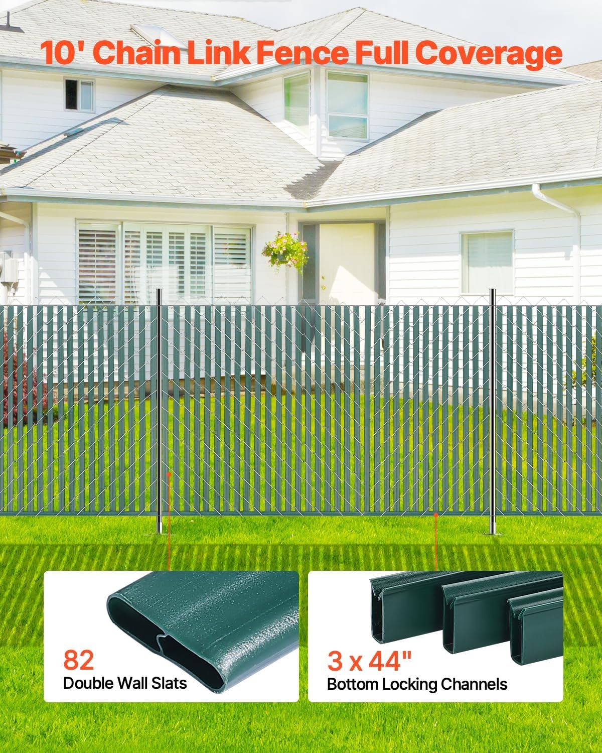 image:imageVEVOR Bottom Locking Privacy Slats DoubleWall Vertical BottomLocking Slats with Wings for ChainLink Fence HighDensity HDPE Chain Link Slats Ideally Fit 6 High Fence for Garden and FarmBlackDoubleWall