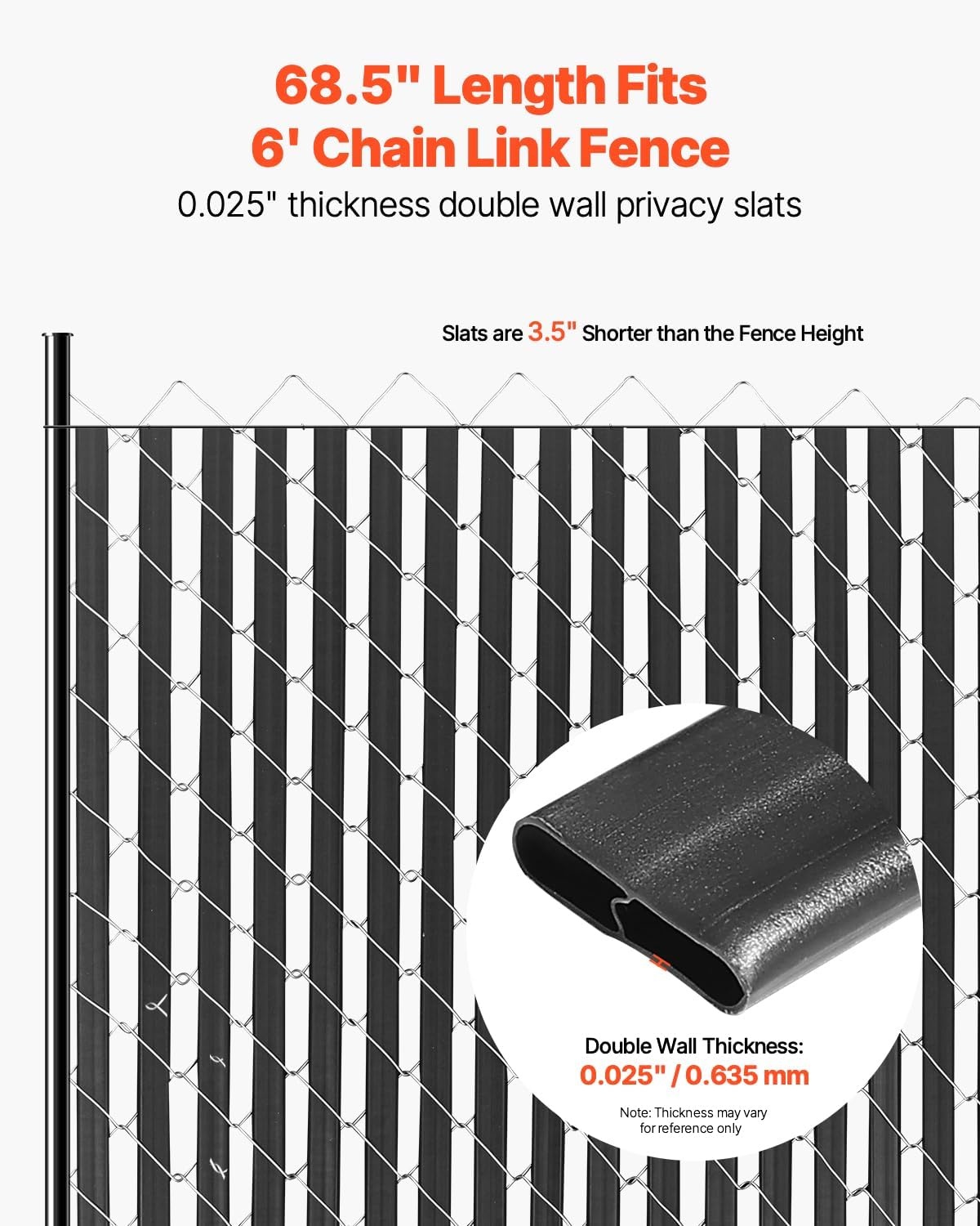 image:imageVEVOR Bottom Locking Privacy Slats DoubleWall Vertical BottomLocking Slats with Wings for ChainLink Fence HighDensity HDPE Chain Link Slats Ideally Fit 6 High Fence for Garden and FarmBlackDoubleWall