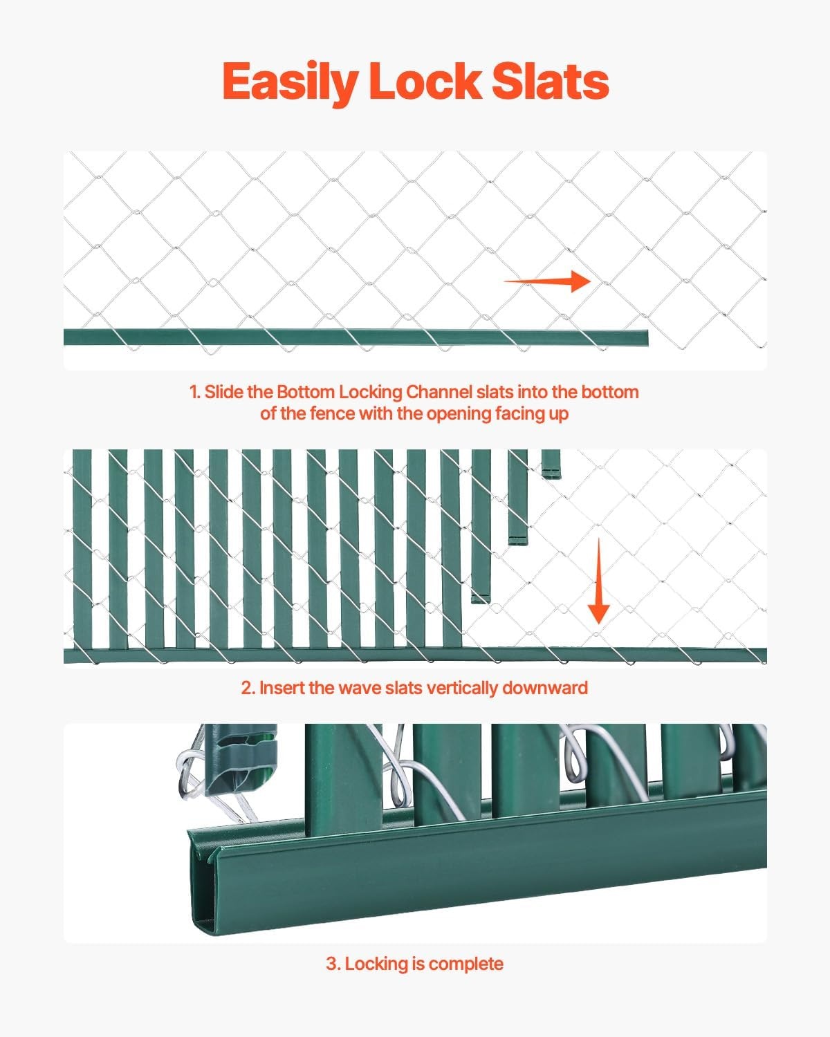 image:imageVEVOR Bottom Locking Privacy Slats DoubleWall Vertical BottomLocking Slats with Wings for ChainLink Fence HighDensity HDPE Chain Link Slats Ideally Fit 6 High Fence for Garden and FarmBlackDoubleWall