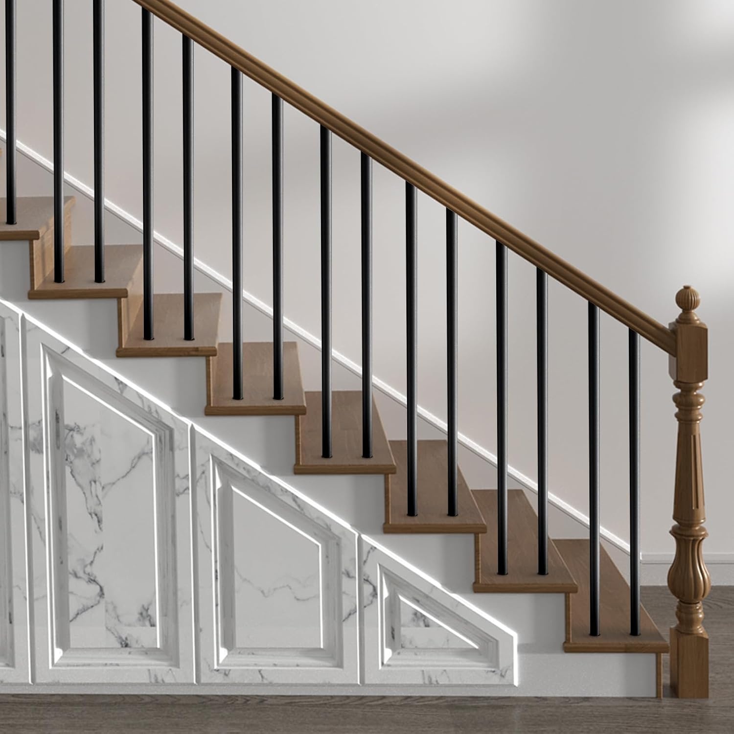 image:imageVEVOR Deck Balusters 51 Pack 26 in Aluminum Stair Balusters 34 in RainwaterProof Round Metal Spindle Railing Durable Hollow Deck Railing with 19 Drill Bit for Stairs Porch Patio Black36 Inch51 Pack