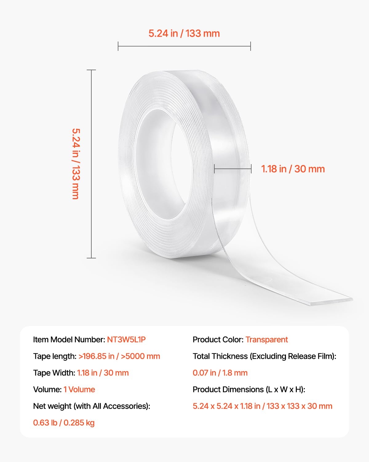 image:imageVEVOR Double Sided Tape Heavy Duty 16 ft Long Nano Mounting Tape Strong Adhesive amp Reusable Clear Two Sided Wall Tape Removable Poster Picture Hanging Strips for Home Office Car Outdoor Use1 Pack
