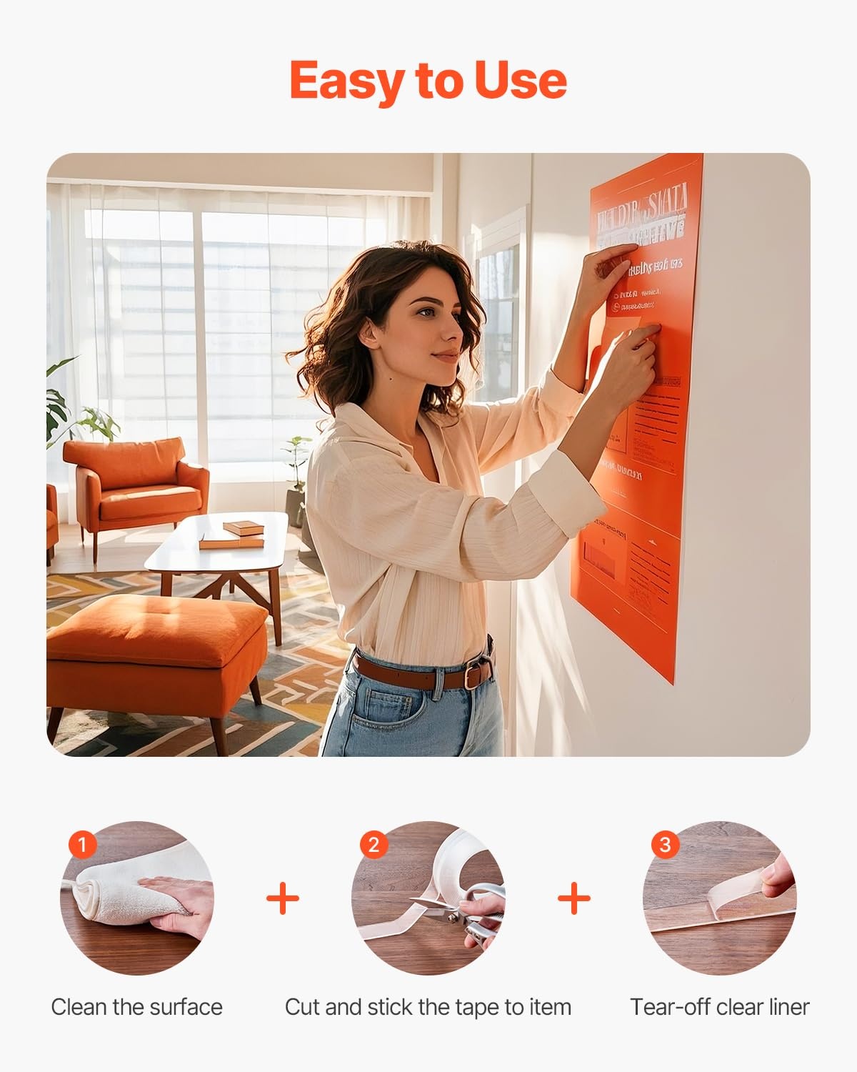 image:imageVEVOR Double Sided Tape Heavy Duty 16 ft Long Nano Mounting Tape Strong Adhesive amp Reusable Clear Two Sided Wall Tape Removable Poster Picture Hanging Strips for Home Office Car Outdoor Use3 Packs