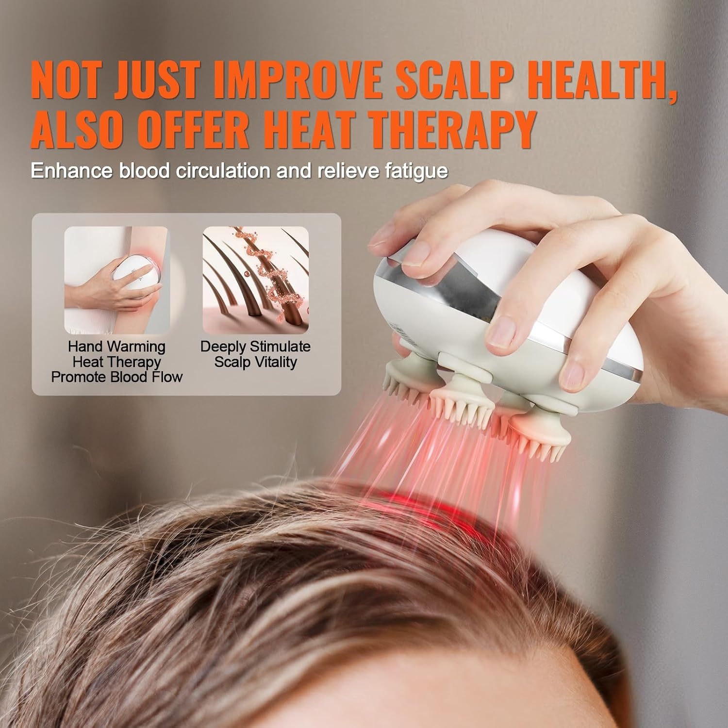 image:imageVEVOR Electric Scalp Massager Rechargeable Head Massager Hair Growth IPX7 Waterproof Portable Kneading Scalp Scratcher with 8 Removable Massage Head for Stress Relief Deep Clean Gift for MomDadwith Heat Function