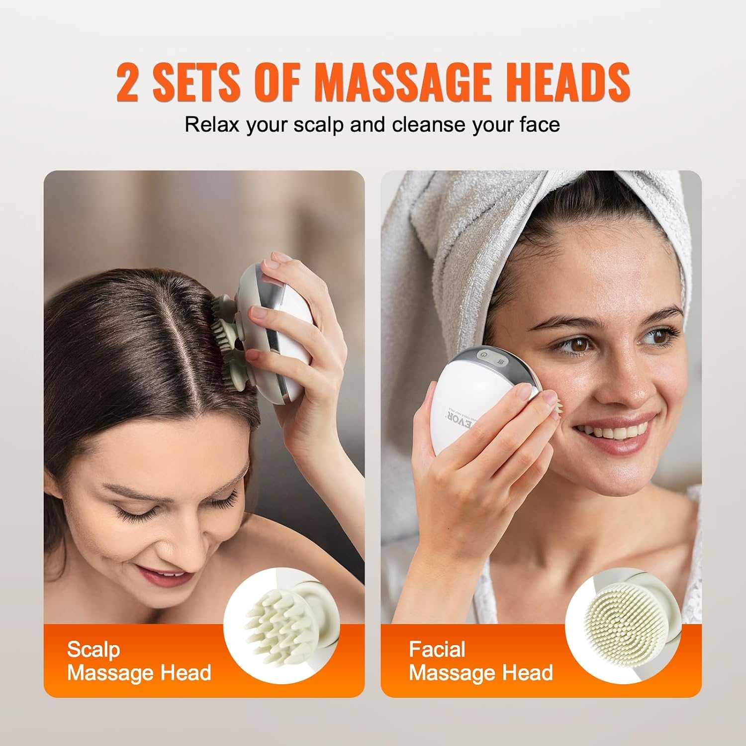 image:imageVEVOR Electric Scalp Massager Rechargeable Head Massager Hair Growth IPX7 Waterproof Portable Kneading Scalp Scratcher with 8 Removable Massage Head for Stress Relief Deep Clean Gift for MomDadwith Heat Function