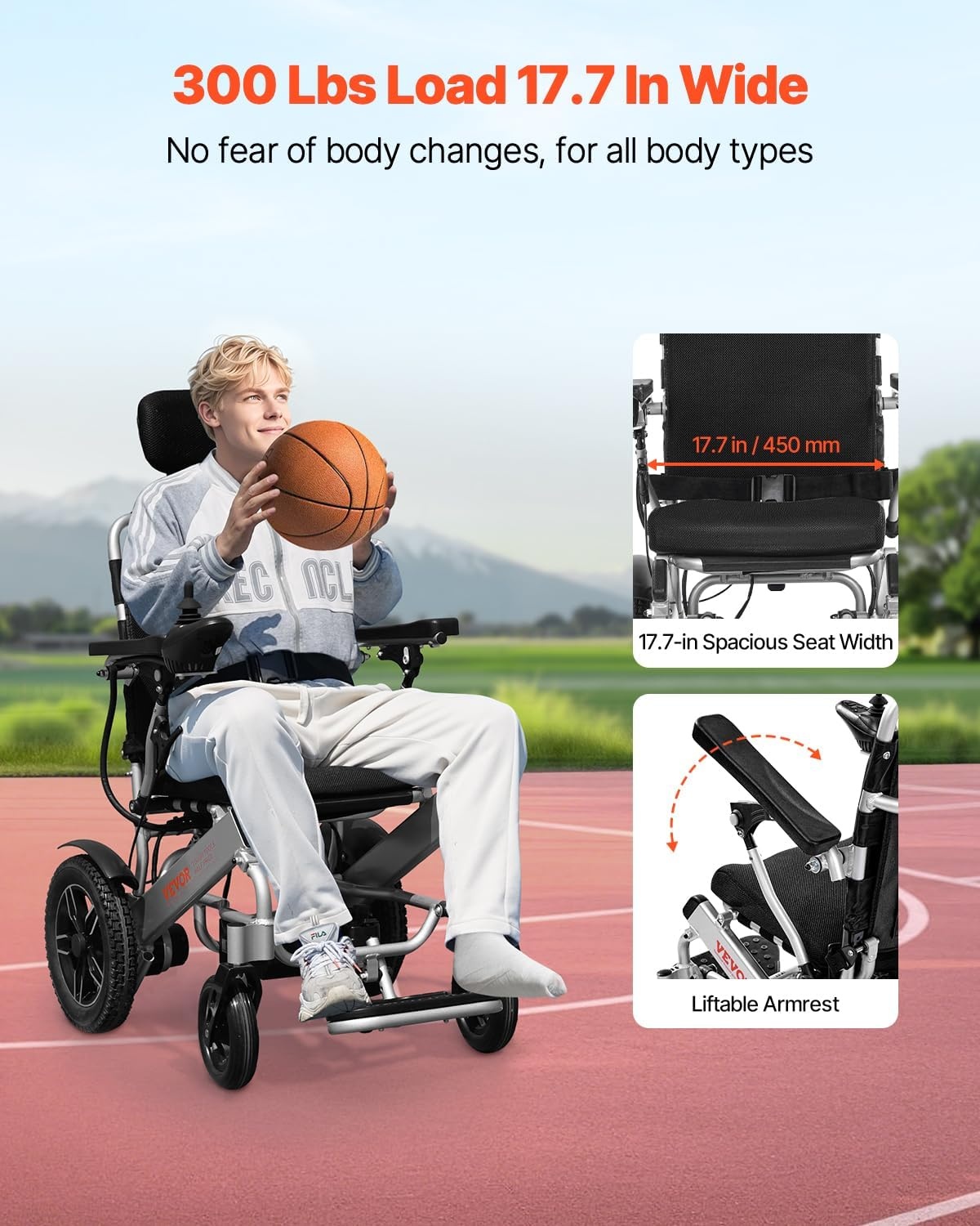image:imageVEVOR Electric Wheelchair for Adults 300 lbs Capacity amp 21 Seat Foldable Lightweight Motorized Chair 13Mile Long Range AllTerrain Power Portable for Seniors Mobility21 lnch Reclining Seat