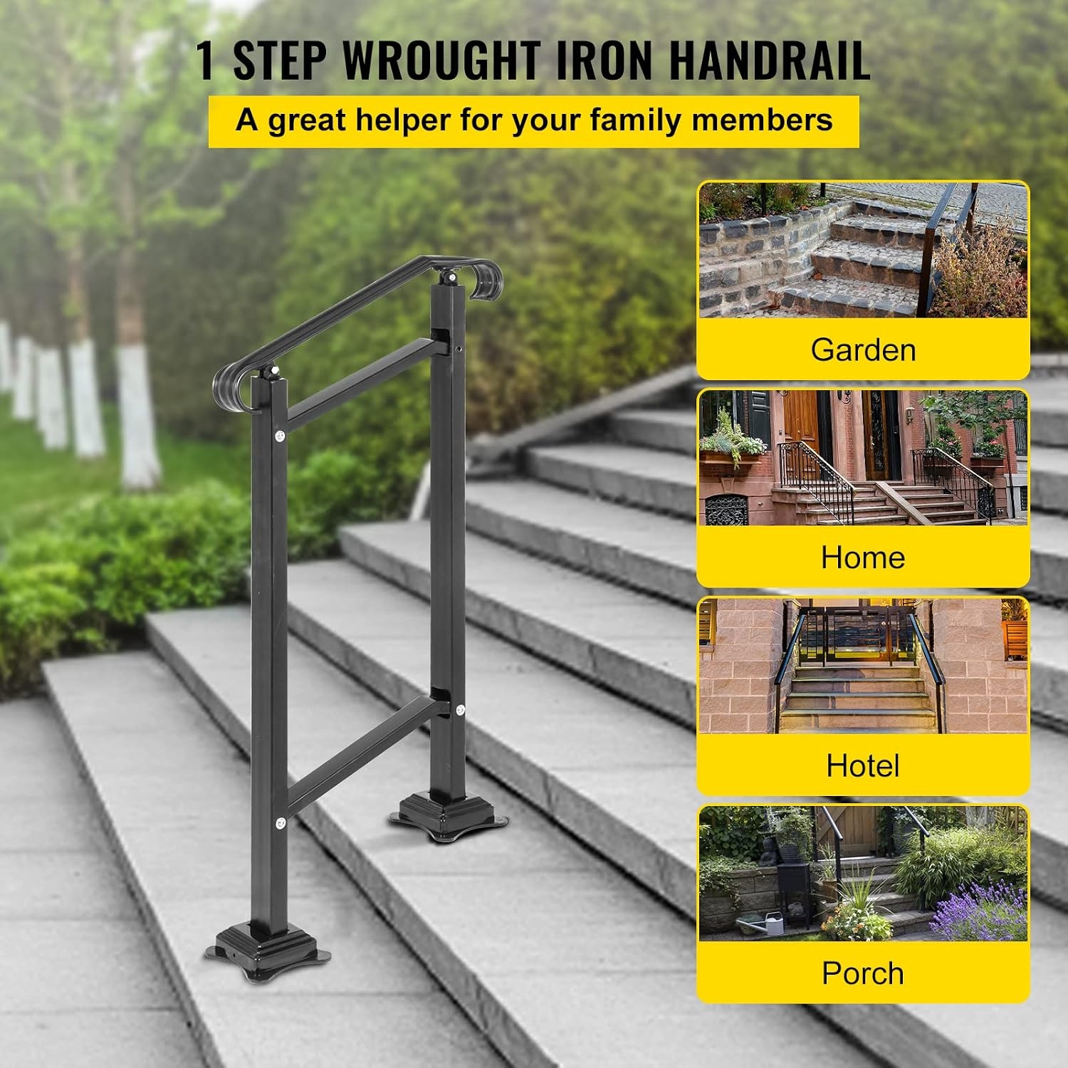 image:imageVEVOR Handrail for Outdoor Steps 23 Steps Outdoor Handrail Adjustable Stainless Steel Staircase Handrail Thickened Stair Railings for Porch Railing Deck HandrailStyle5 Porch