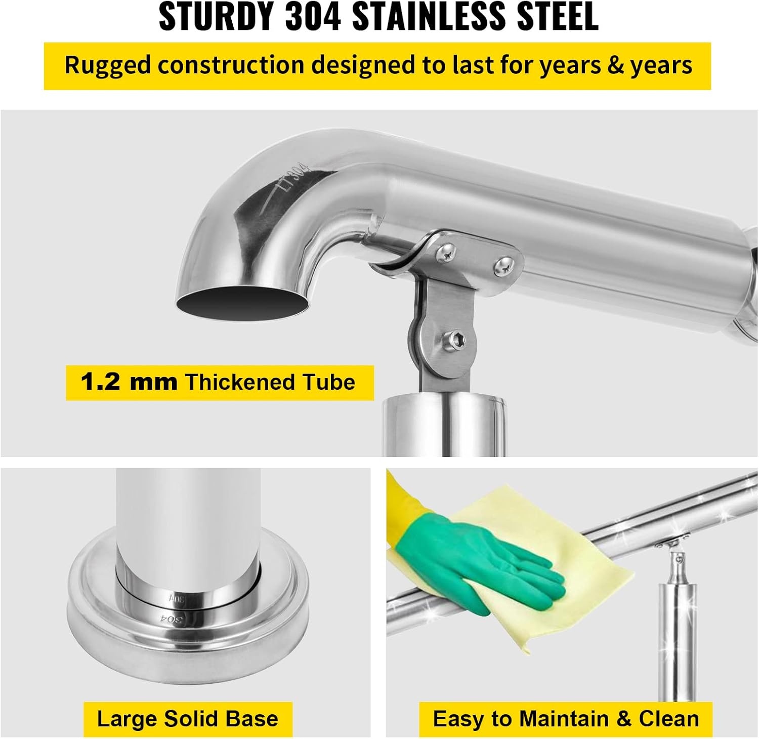 image:imageVEVOR Handrail for Outdoor Steps 23 Steps Outdoor Handrail Adjustable Stainless Steel Staircase Handrail Thickened Stair Railings for Porch Railing Deck HandrailStyle4 Stainless Steel