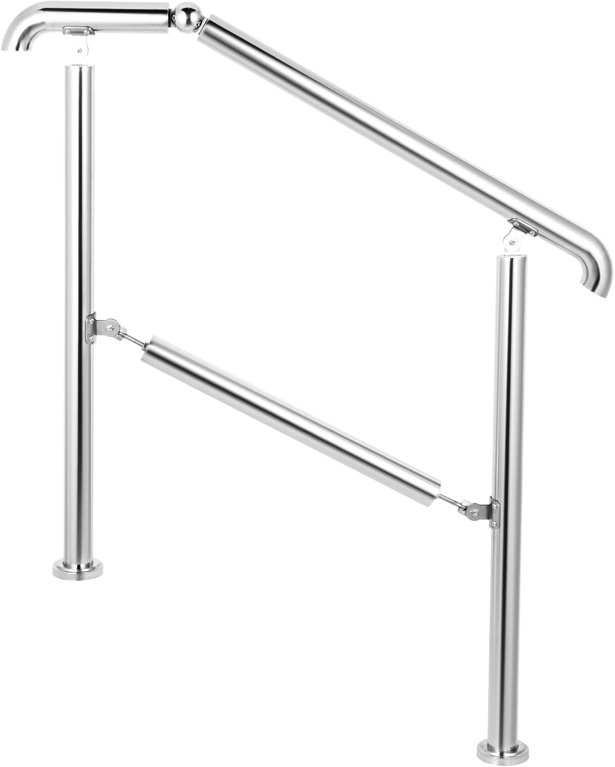 image:imageVEVOR Handrail for Outdoor Steps 23 Steps Outdoor Handrail Adjustable Stainless Steel Staircase Handrail Thickened Stair Railings for Porch Railing Deck HandrailStyle4 Stainless Steel