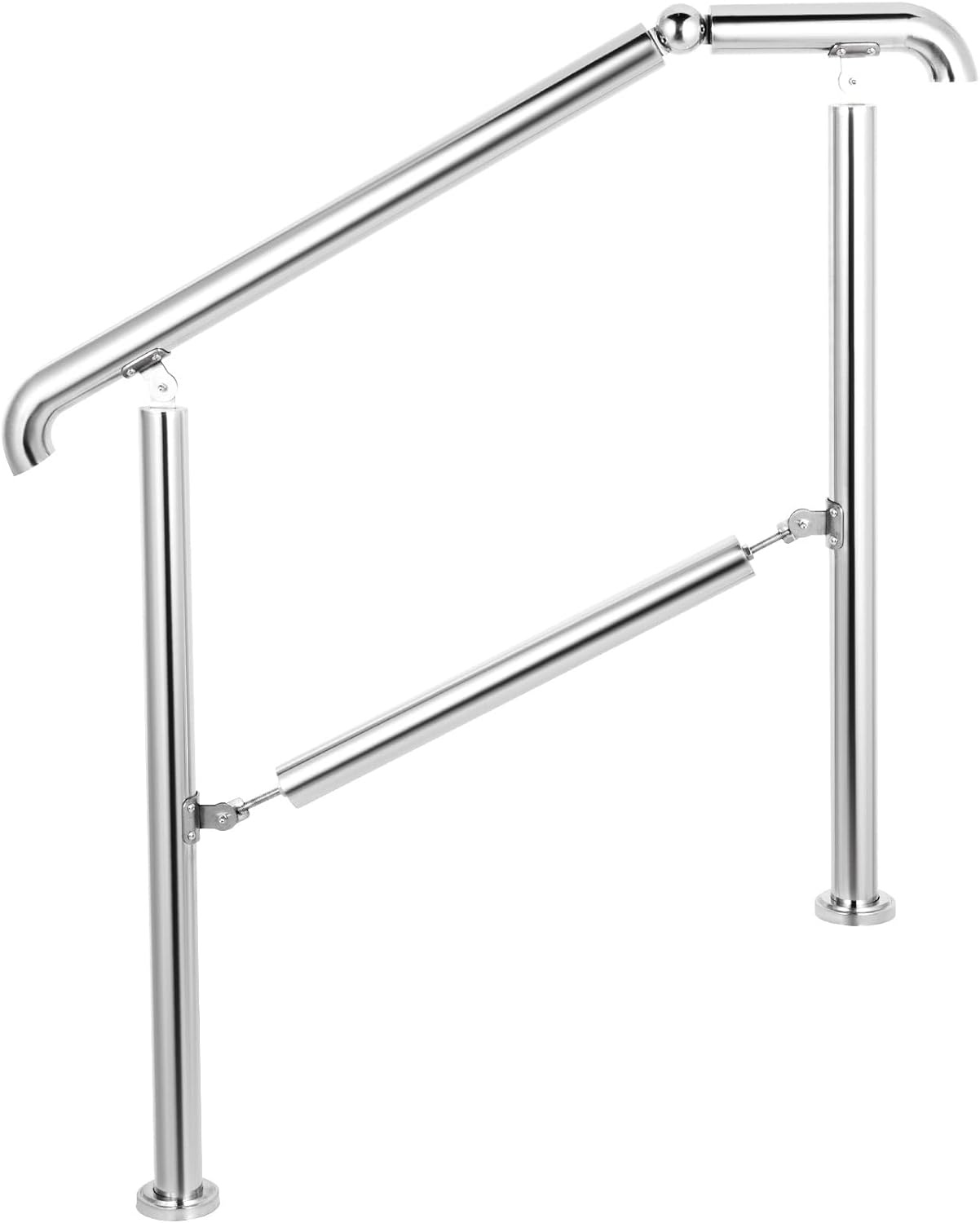 image:imageVEVOR Handrail for Outdoor Steps 23 Steps Outdoor Handrail Adjustable Stainless Steel Staircase Handrail Thickened Stair Railings for Porch Railing Deck HandrailStyle4 Stainless Steel