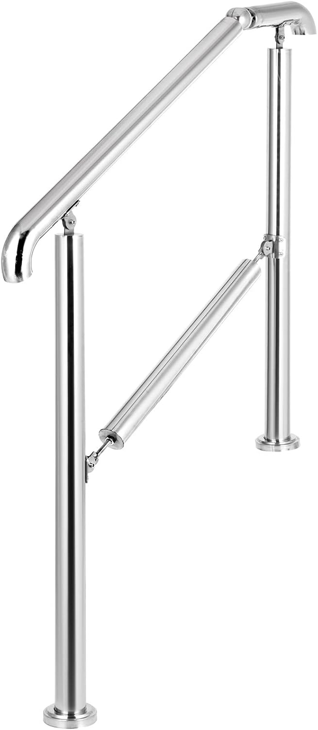 image:imageVEVOR Handrail for Outdoor Steps 23 Steps Outdoor Handrail Adjustable Stainless Steel Staircase Handrail Thickened Stair Railings for Porch Railing Deck HandrailStyle4 Stainless Steel