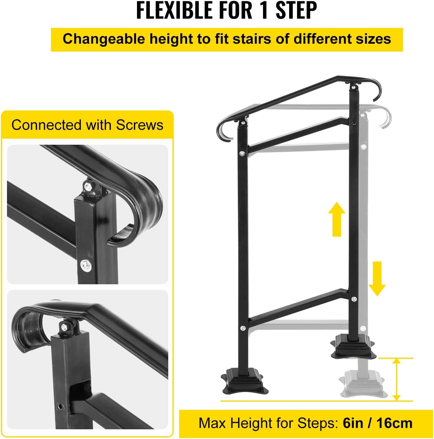 image:imageVEVOR Handrail for Outdoor Steps 23 Steps Outdoor Handrail Adjustable Stainless Steel Staircase Handrail Thickened Stair Railings for Porch Railing Deck HandrailStyle5 Porch