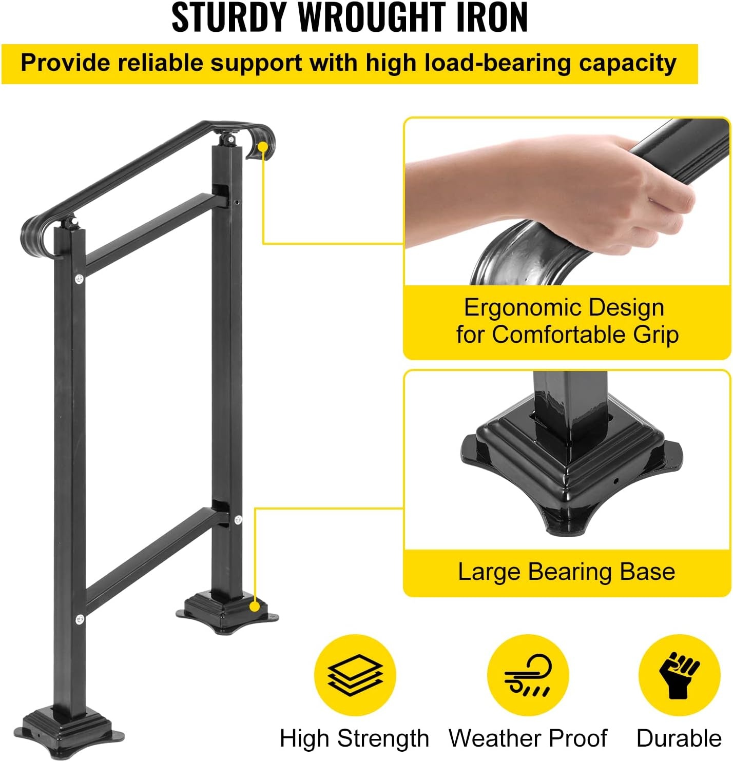 image:imageVEVOR Handrail for Outdoor Steps 23 Steps Outdoor Handrail Adjustable Stainless Steel Staircase Handrail Thickened Stair Railings for Porch Railing Deck HandrailStyle5 Porch