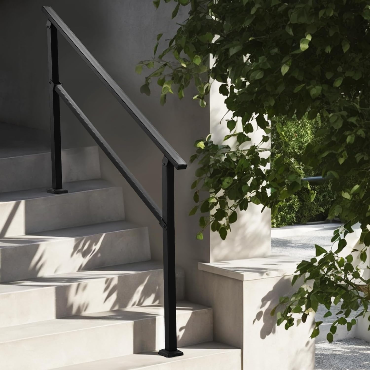 image:imageVEVOR Handrails for Outdoor Steps 1 Step Stair Hand Rail Kit Transitional Carbon Steel Railings with Installation Kit Stair Rails for Seniors Concrete Steps amp Porch amp Deck Black Retro ArchBlackStraight NM