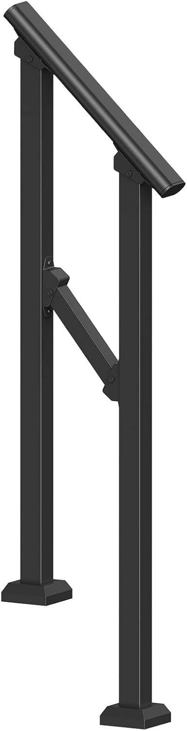 image:imageVEVOR Handrails for Outdoor Steps 1 Step Stair Hand Rail Kit Transitional Carbon Steel Railings with Installation Kit Stair Rails for Seniors Concrete Steps amp Porch amp Deck Black Retro ArchBlackStraight