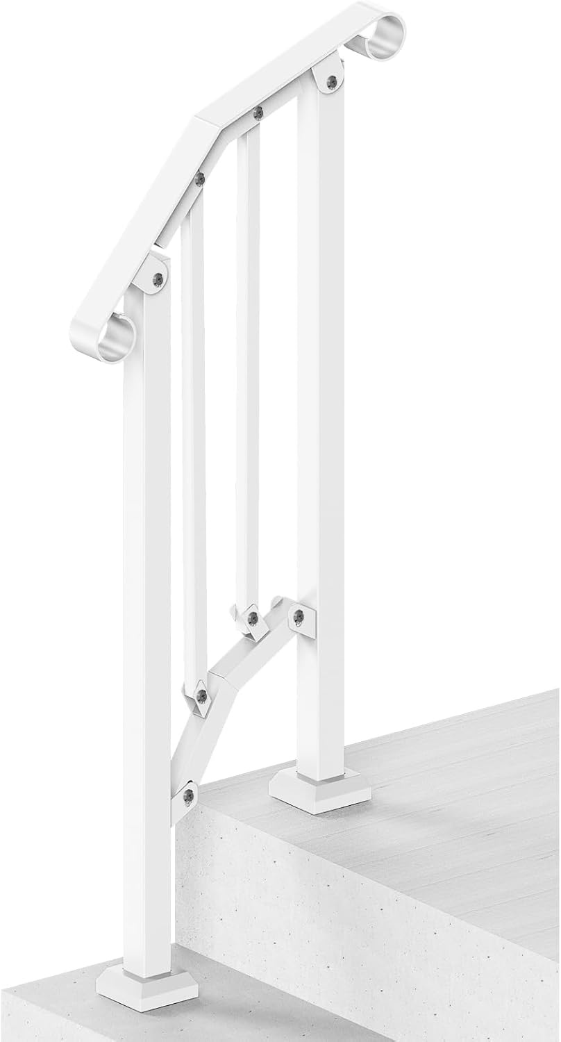 image:imageVEVOR Handrails for Outdoor Steps 1 Step Stair Hand Rail Kit Transitional Carbon Steel Railings with Installation Kit Stair Rails for Seniors Concrete Steps amp Porch amp Deck Black Retro ArchWhiteFence