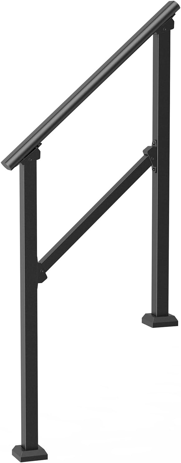 image:imageVEVOR Handrails for Outdoor Steps 1 Step Stair Hand Rail Kit Transitional Carbon Steel Railings with Installation Kit Stair Rails for Seniors Concrete Steps amp Porch amp Deck Black Retro ArchBlackStraight
