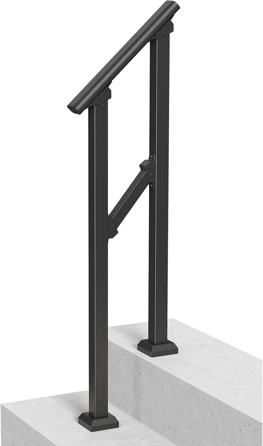 image:imageVEVOR Handrails for Outdoor Steps 1 Step Stair Hand Rail Kit Transitional Carbon Steel Railings with Installation Kit Stair Rails for Seniors Concrete Steps amp Porch amp Deck Black Retro ArchBlackStraight