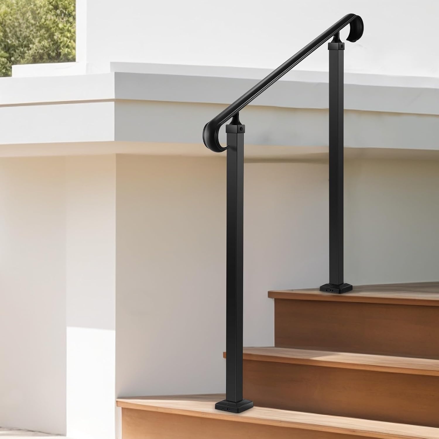 image:imageVEVOR Handrails for Outdoor Steps 1 Step Stair Hand Rail Kit Transitional Carbon Steel Railings with Installation Kit Stair Rails for Seniors Concrete Steps amp Porch amp Deck Black Retro ArchBlackStraight D