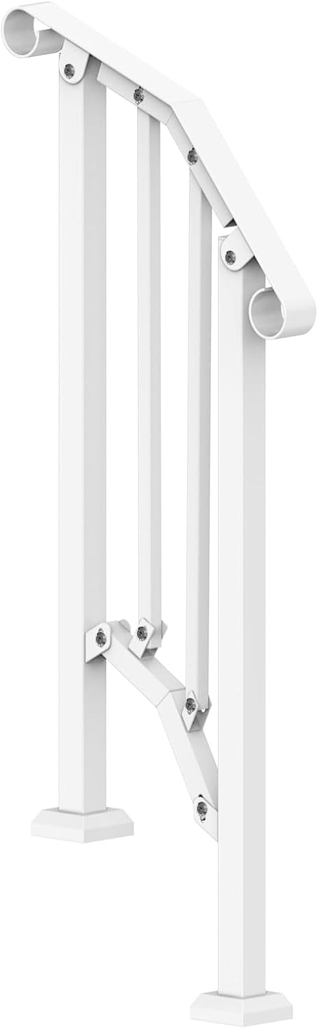 image:imageVEVOR Handrails for Outdoor Steps 1 Step Stair Hand Rail Kit Transitional Carbon Steel Railings with Installation Kit Stair Rails for Seniors Concrete Steps amp Porch amp Deck Black Retro ArchWhiteFence