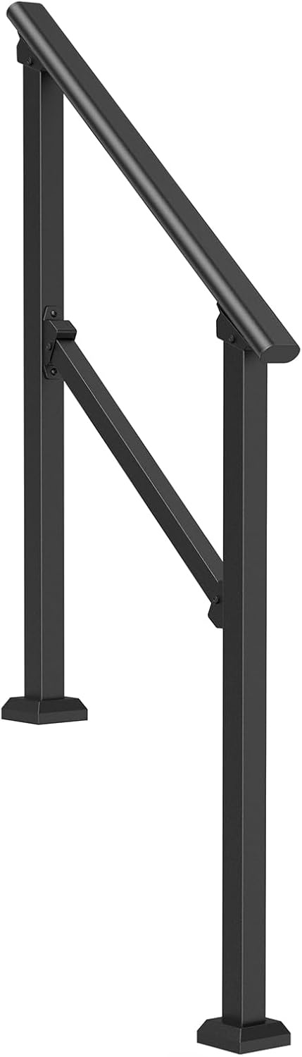 image:imageVEVOR Handrails for Outdoor Steps 1 Step Stair Hand Rail Kit Transitional Carbon Steel Railings with Installation Kit Stair Rails for Seniors Concrete Steps amp Porch amp Deck Black Retro ArchBlackStraight