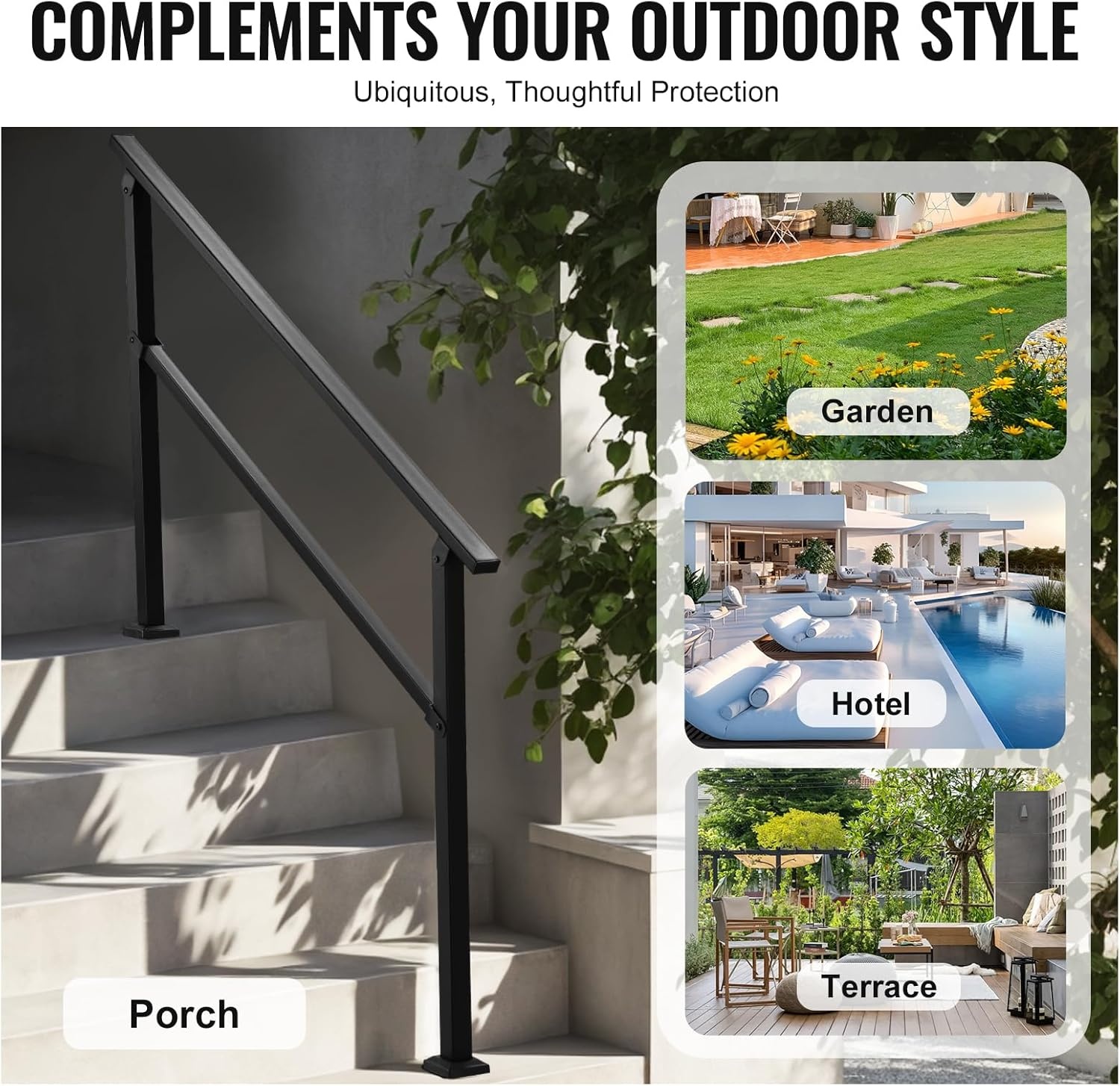 image:imageVEVOR Handrails for Outdoor Steps 1 Step Stair Hand Rail Kit Transitional Carbon Steel Railings with Installation Kit Stair Rails for Seniors Concrete Steps amp Porch amp Deck Black Retro ArchBlackStraight NM