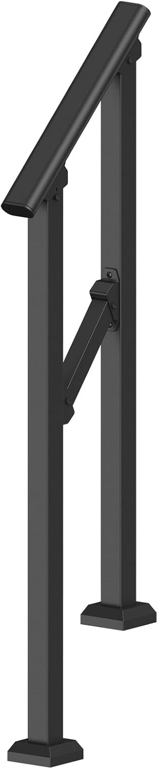 image:imageVEVOR Handrails for Outdoor Steps 1 Step Stair Hand Rail Kit Transitional Carbon Steel Railings with Installation Kit Stair Rails for Seniors Concrete Steps amp Porch amp Deck Black Retro ArchBlackStraight
