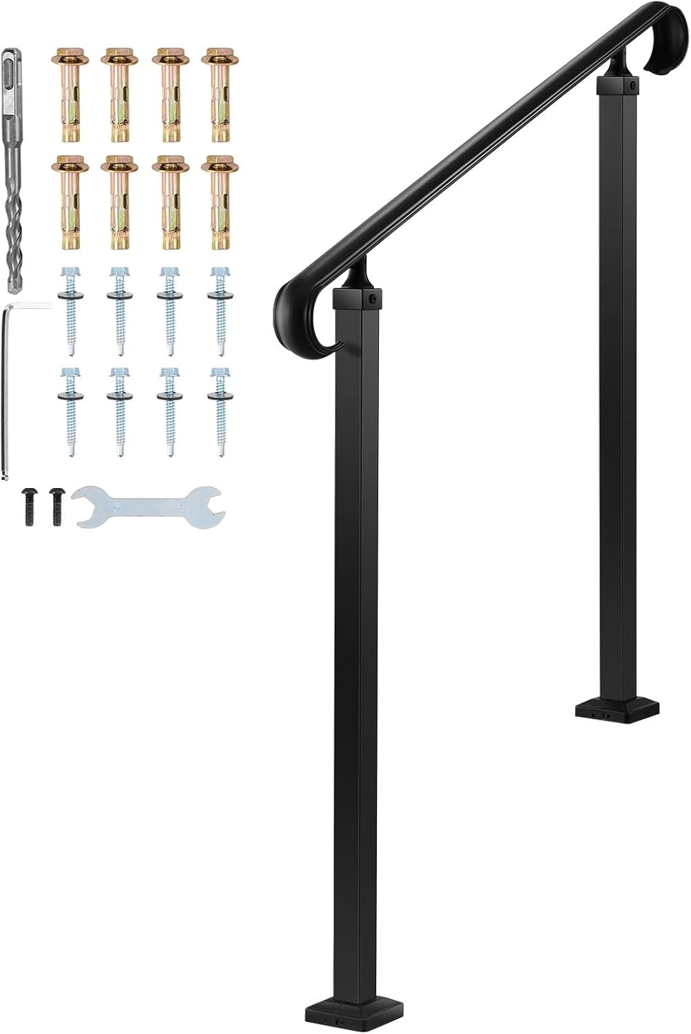 image:imageVEVOR Handrails for Outdoor Steps 1 Step Stair Hand Rail Kit Transitional Carbon Steel Railings with Installation Kit Stair Rails for Seniors Concrete Steps amp Porch amp Deck Black Retro ArchBlackStraight D