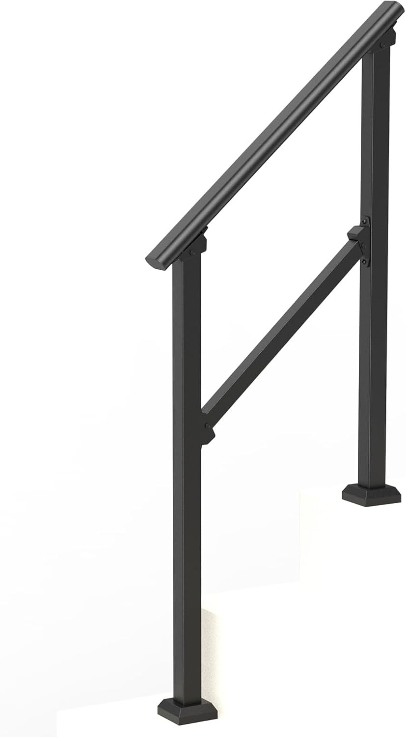 image:imageVEVOR Handrails for Outdoor Steps 1 Step Stair Hand Rail Kit Transitional Carbon Steel Railings with Installation Kit Stair Rails for Seniors Concrete Steps amp Porch amp Deck Black Retro ArchBlackStraight