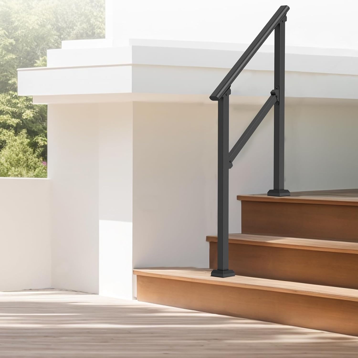 image:imageVEVOR Handrails for Outdoor Steps 1 Step Stair Hand Rail Kit Transitional Carbon Steel Railings with Installation Kit Stair Rails for Seniors Concrete Steps amp Porch amp Deck Black Retro ArchBlackStraight