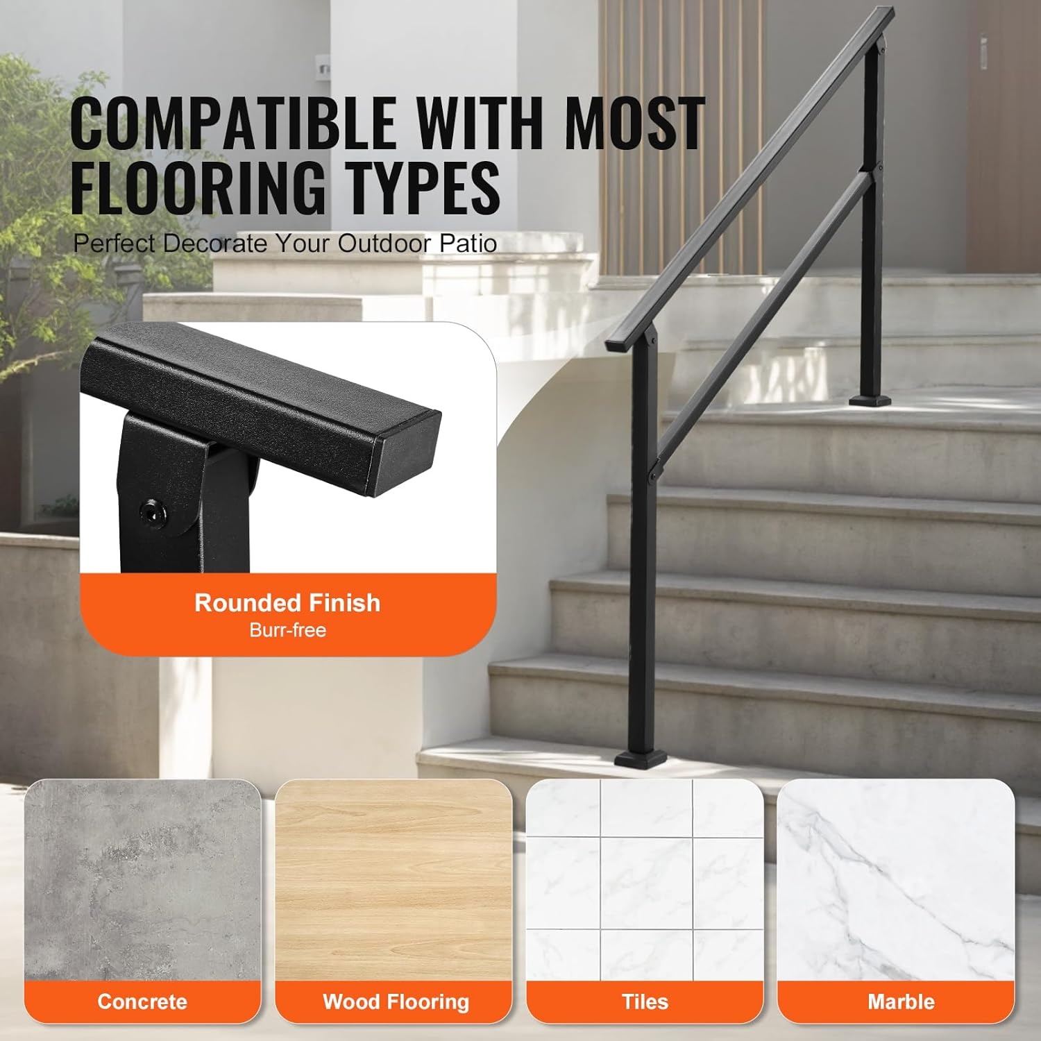 image:imageVEVOR Handrails for Outdoor Steps 1 Step Stair Hand Rail Kit Transitional Carbon Steel Railings with Installation Kit Stair Rails for Seniors Concrete Steps amp Porch amp Deck Black Retro ArchBlackStraight NM