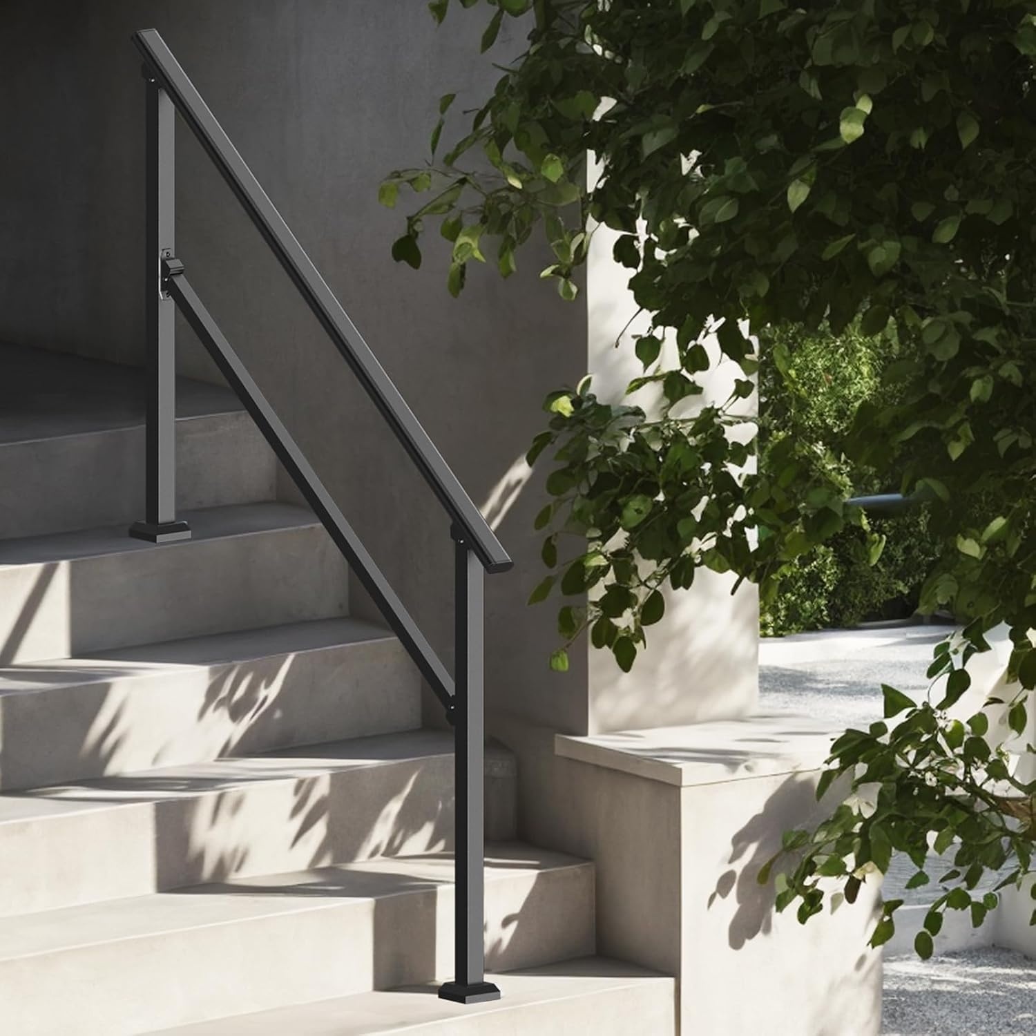 image:imageVEVOR Handrails for Outdoor Steps 1 Step Stair Hand Rail Kit Transitional Carbon Steel Railings with Installation Kit Stair Rails for Seniors Concrete Steps amp Porch amp Deck Black Retro ArchBlackStraight